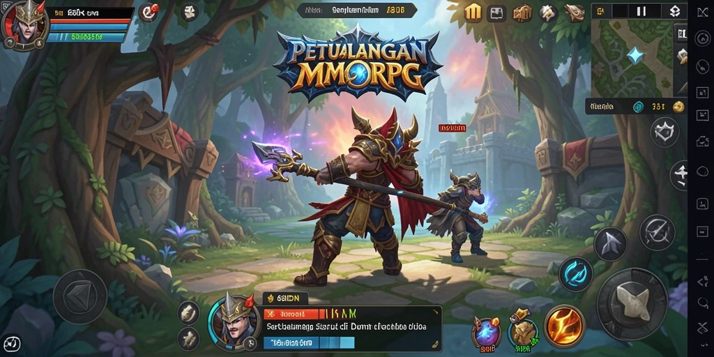 Tampilan gameplay MMORPG 68IDN dengan karakter yang beraksi di latar belakang yang indah.