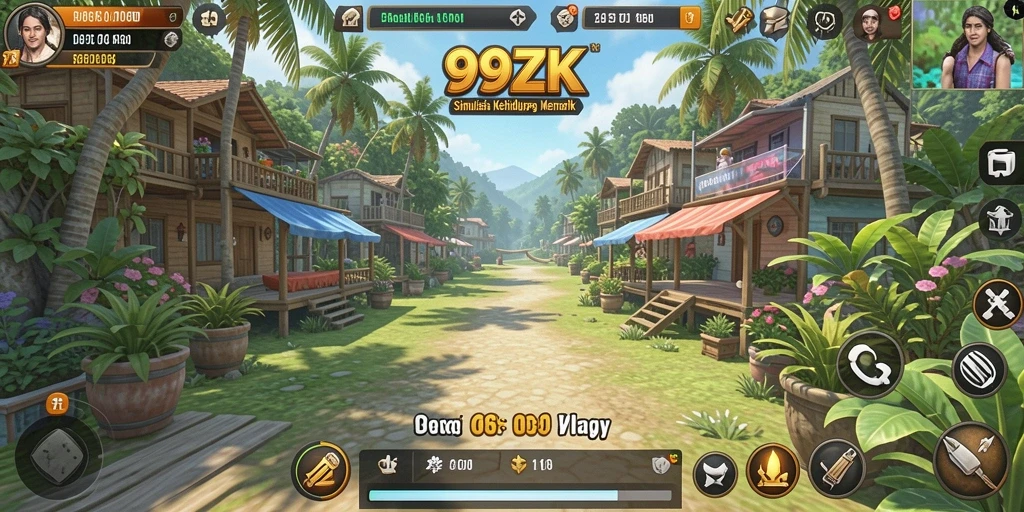 Screenshot gameplay 99ZK yang menunjukkan interaksi karakter dan lingkungan.