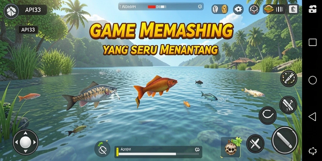 Tampilan gameplay <strong>API33</strong> menampilkan suasana laut yang tenang dengan aksi memancing yang seru.