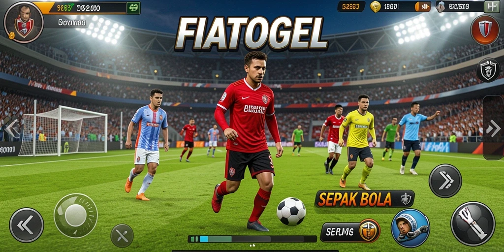 Tampilan gameplay seru FIATOGEL dalam aksi sepak bola.