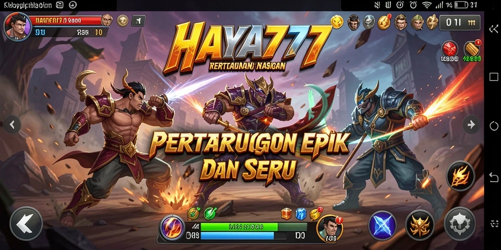 Tampilan gameplay HAYA777 yang penuh aksi saat pertarungan hebat.