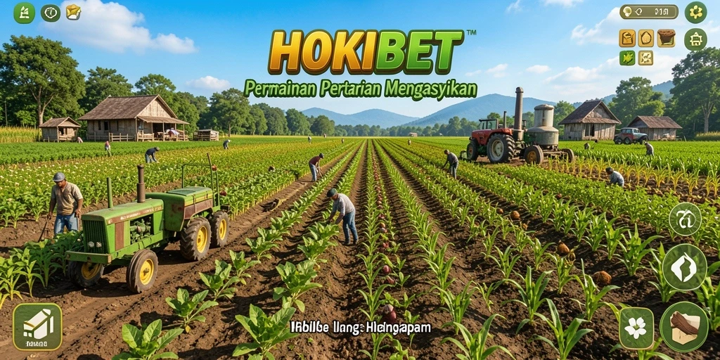 Tampilan gameplay HOKIBET yang menampilkan kebun yang indah dan tanaman subur.