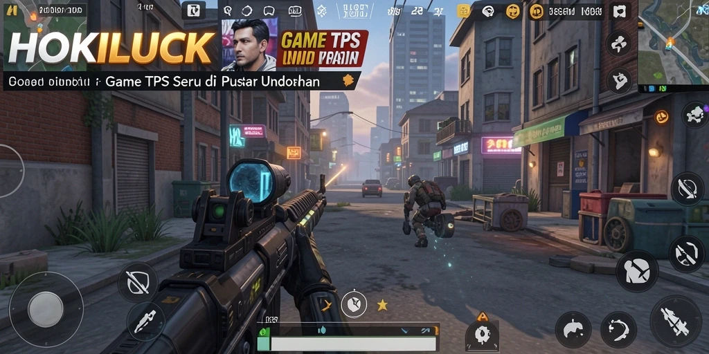 Screenshot utama HOKILUCK menampilkan aksi pertempuran seru di arena TPS.