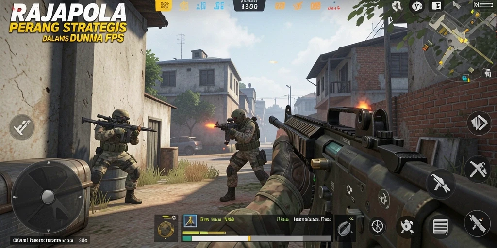 Screenshot utama RAJAPOLA menampilkan aksi pertempuran yang intens dalam game FPS.