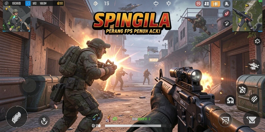 Screenshot gameplay SPINGILA yang menampilkan pertempuran intens.