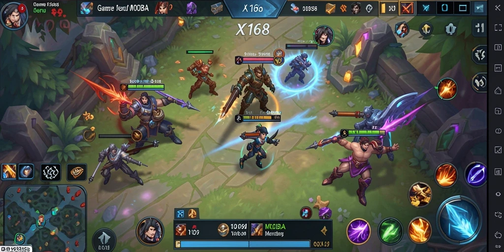 Tampilan gameplay seru dalam pertempuran MOBA X168.